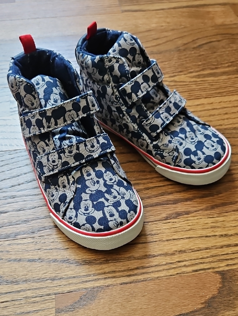 GAP Kids Navy and White Mickey Print High-Top Sneakers with Red Trim